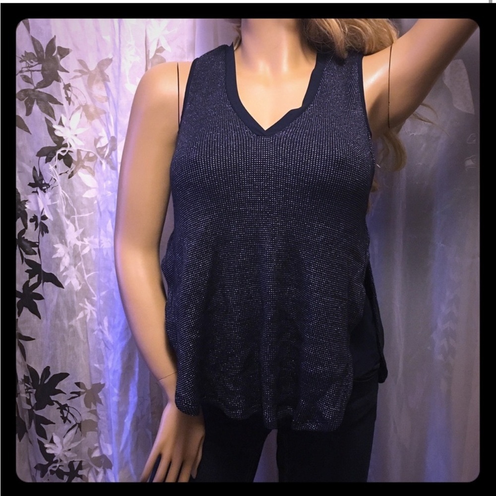 NWT Anthropologie Deletta Navy Silver Glitter Layered Tank Top XXS - Picture 2 of 9